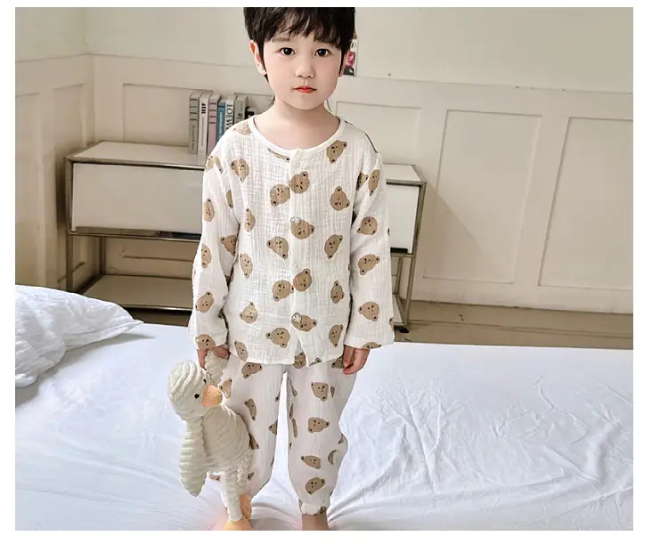 New Boys Cotton Double Layer Pajamas White Rainbow Print — feature 6