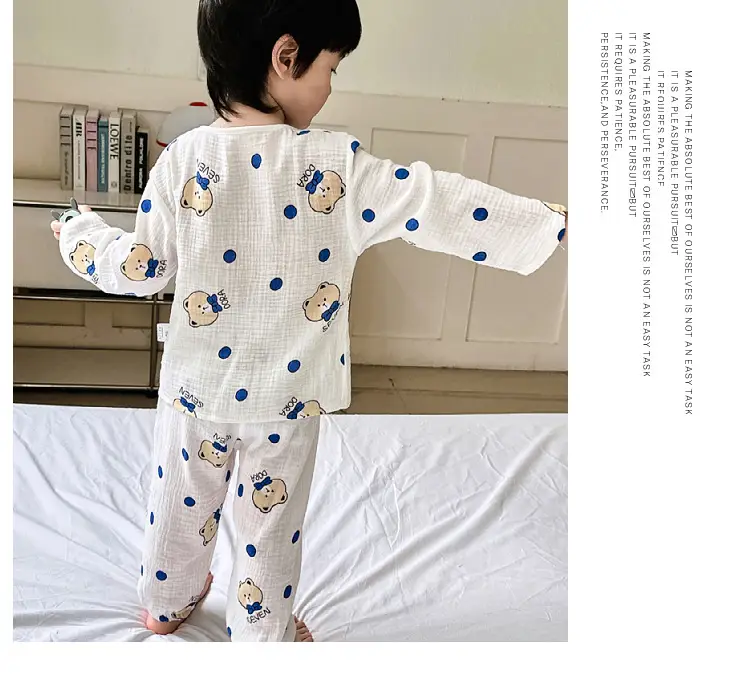 New Boys Cotton Double Layer Pajamas White Rainbow Print — feature 9