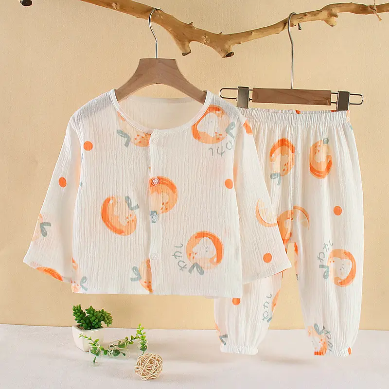 New Boys Cotton Double Layer Pajamas White Rainbow Print - Image 10