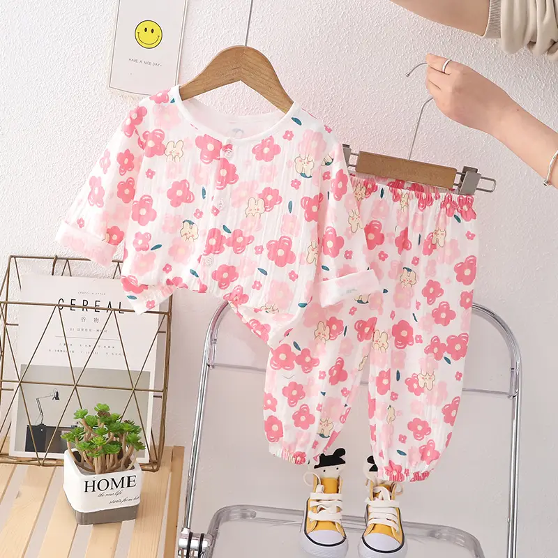 New Boys Cotton Double Layer Pajamas White Rainbow Print - Image 4