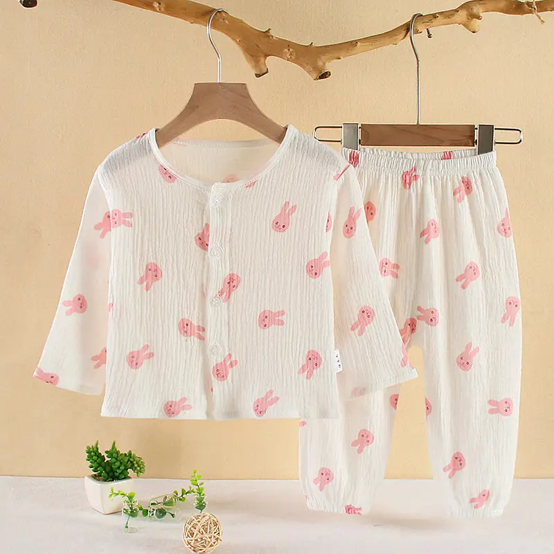New Boys Cotton Double Layer Pajamas White Rainbow Print - Image 8