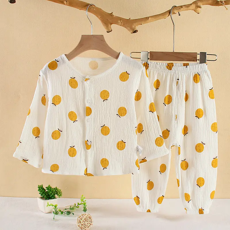 New Boys Cotton Double Layer Pajamas White Rainbow Print - Image 9