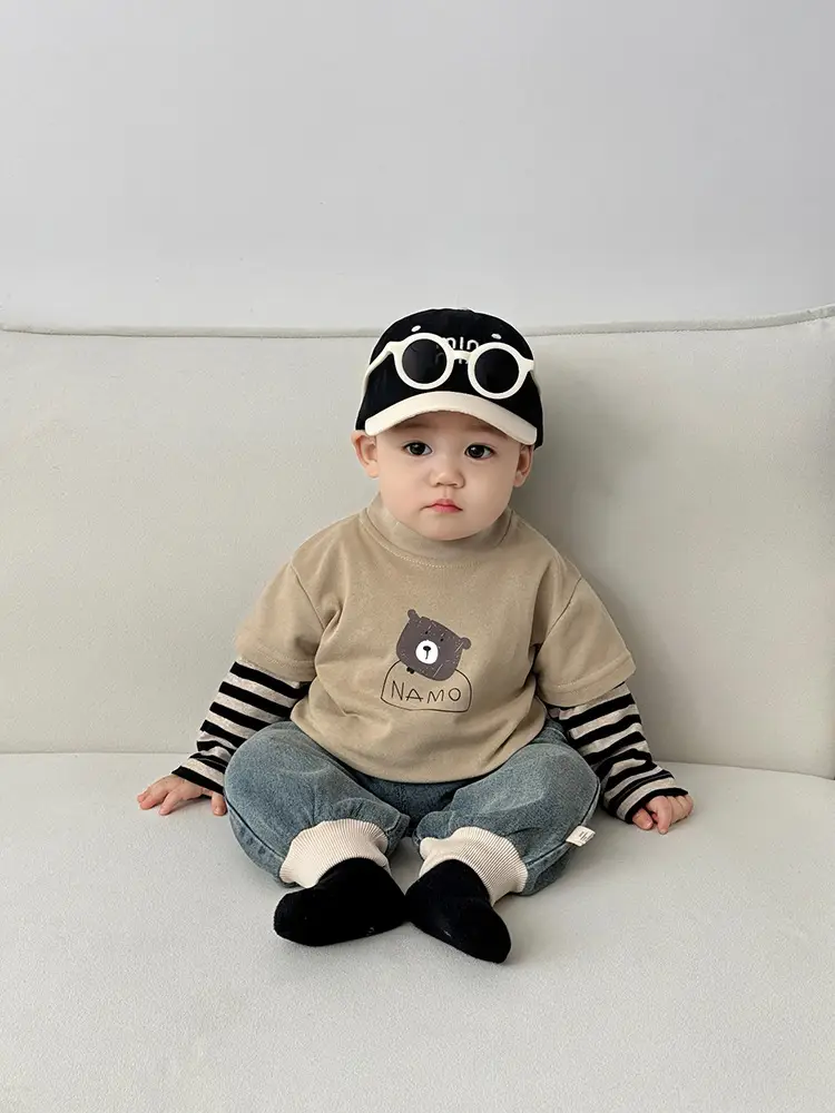Korean Style Boys Grey Cotton Shorts Set Spring New - Image 5