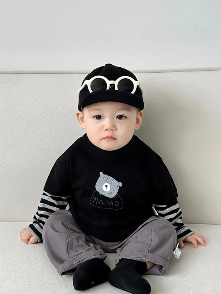 Korean Style Boys Grey Cotton Shorts Set Spring New - Image 6