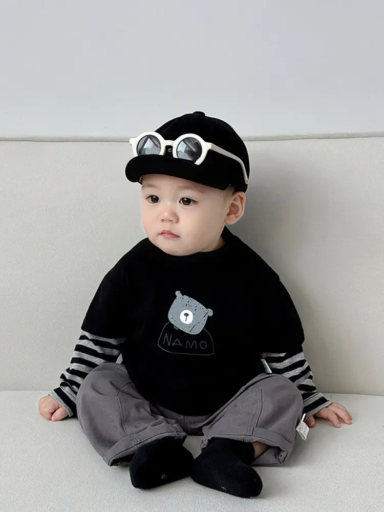 Korean Style Boys Grey Cotton Shorts Set Spring New - Image 7