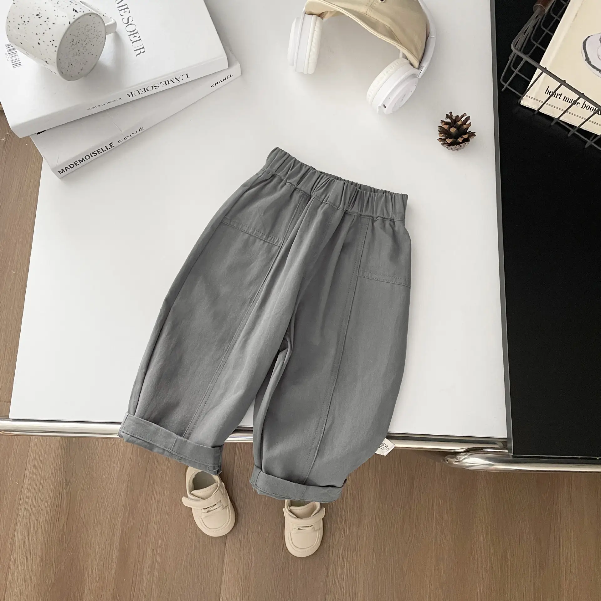 Korean Style Boys Grey Cotton Shorts Set Spring New - Image 3