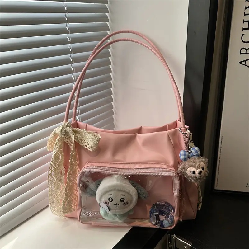 Japanese Ballet Style Silver Ribbon Tote Bag Large Capacity - Image 5