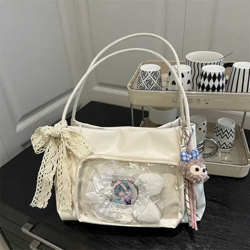Japanese Ballet Style Silver Ribbon Tote Bag Large Capacity - Image 6