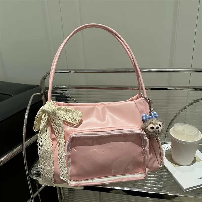 Japanese Ballet Style Silver Ribbon Tote Bag Large Capacity - Image 7