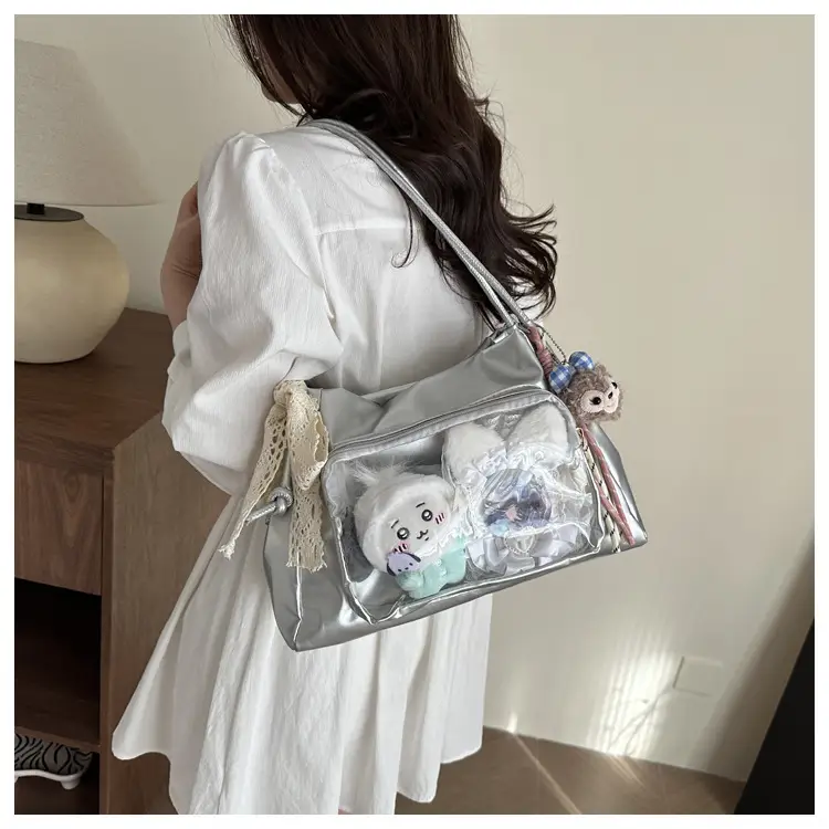 Japanese Ballet Style Silver Ribbon Tote Bag Large Capacity — feature 20