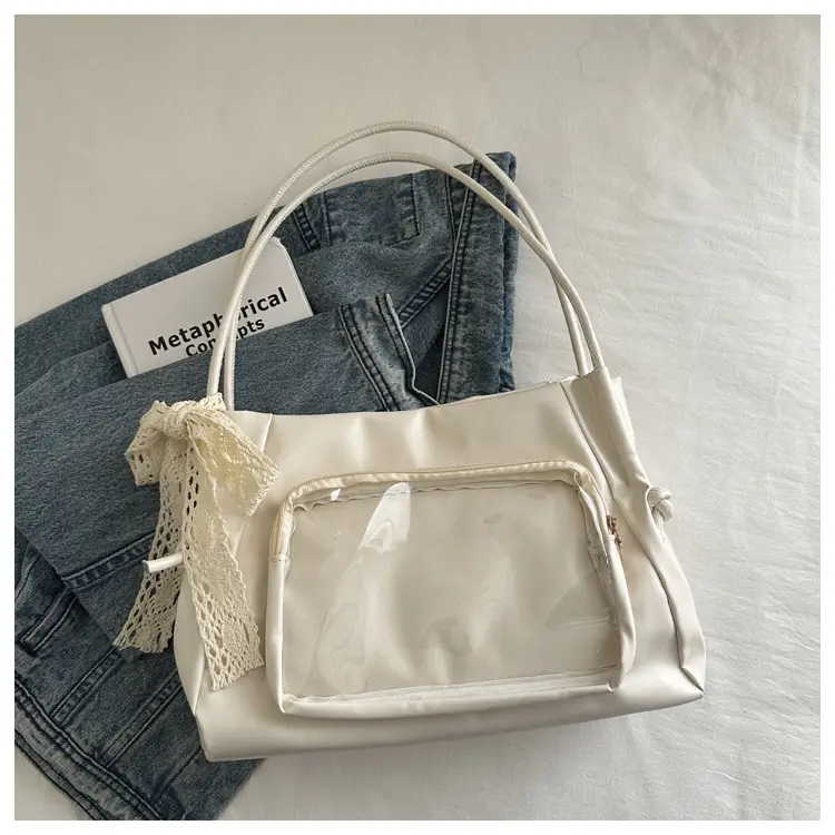 Japanese Ballet Style Silver Ribbon Tote Bag Large Capacity — feature 22