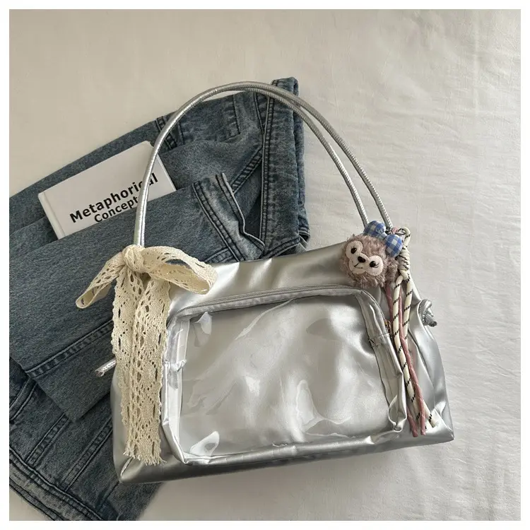 Japanese Ballet Style Silver Ribbon Tote Bag Large Capacity — feature 23