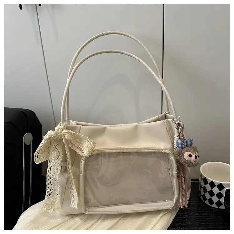 Japanese Ballet Style Silver Ribbon Tote Bag Large Capacity - Image 3