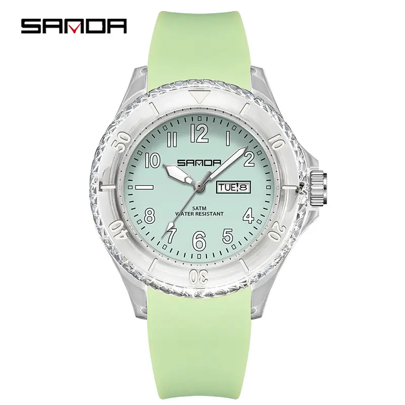 Sanda Dual Calendar Silicone Watch for Men Women Waterproof Analog Quartz - Image 2