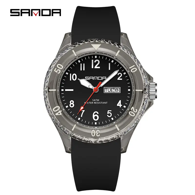 Sanda Dual Calendar Silicone Watch for Men Women Waterproof Analog Quartz - Image 3