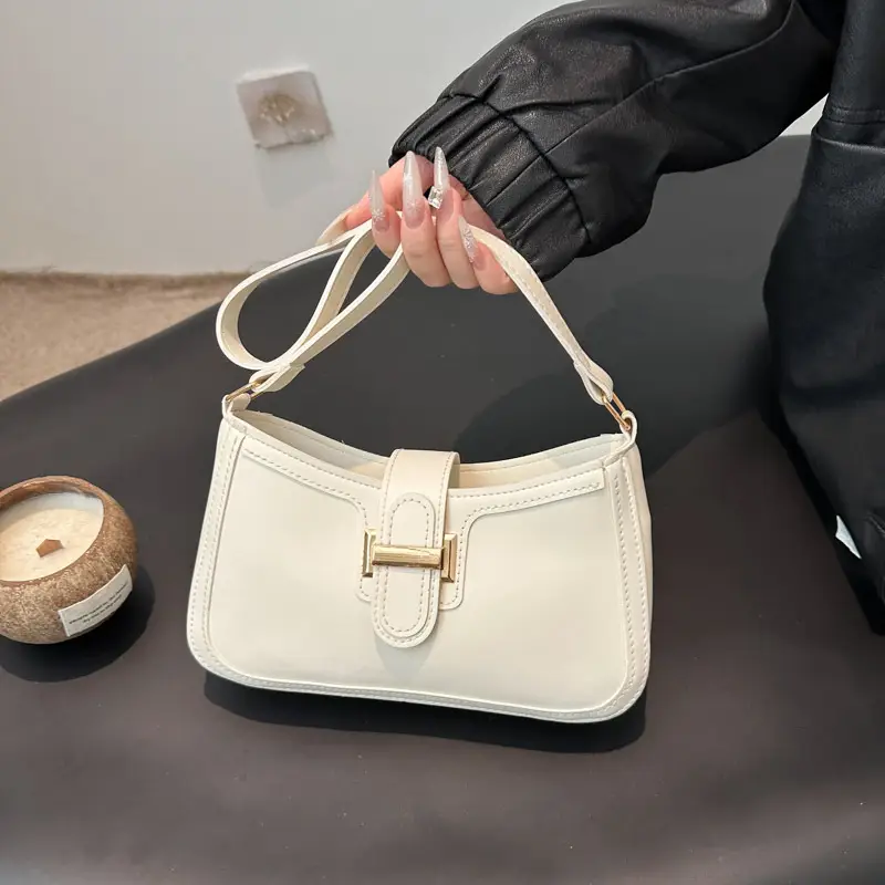 White Korean Style Shoulder Bag with Belt Buckle - Image 5