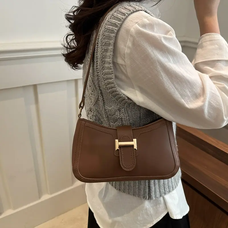 White Korean Style Shoulder Bag with Belt Buckle - Image 7