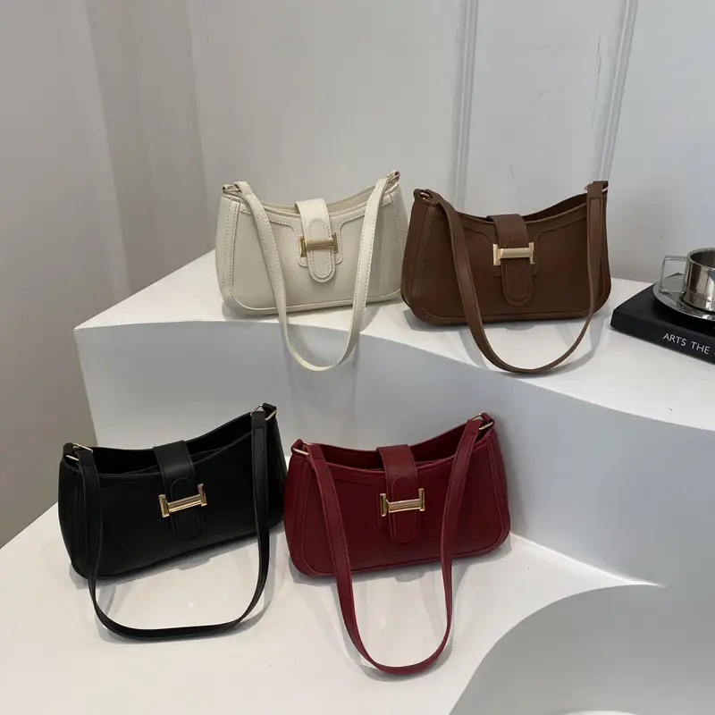 White Korean Style Shoulder Bag with Belt Buckle - Image 8
