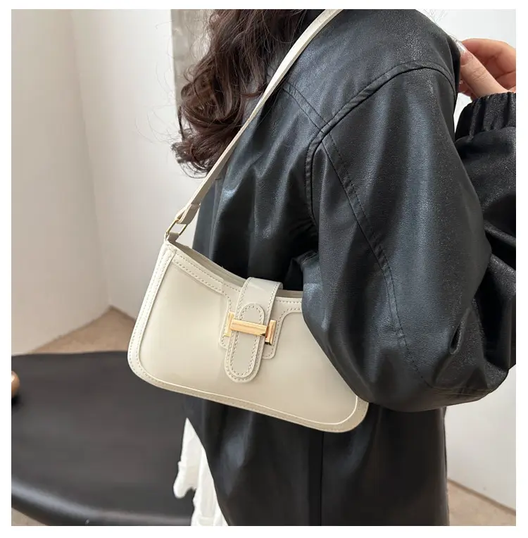 White Korean Style Shoulder Bag with Belt Buckle — feature 10