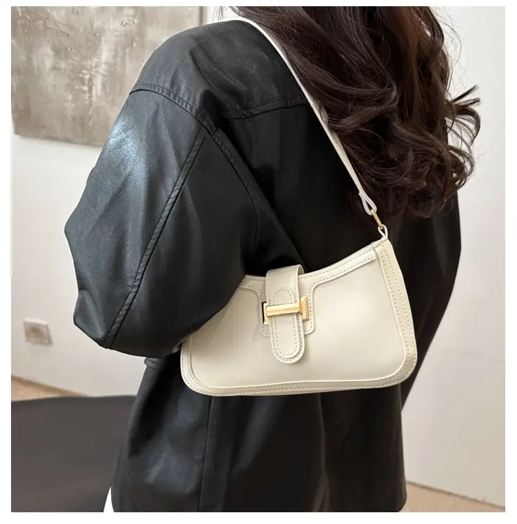 White Korean Style Shoulder Bag with Belt Buckle — feature 11