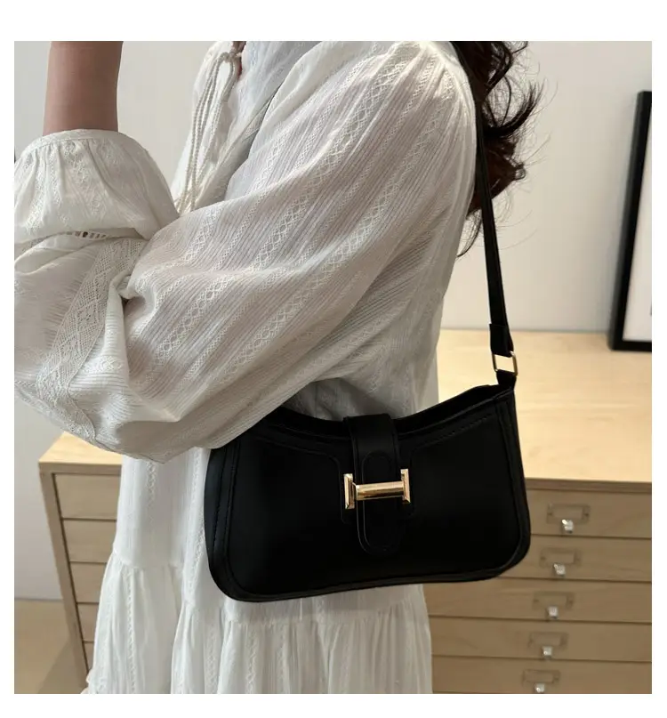 White Korean Style Shoulder Bag with Belt Buckle — feature 19