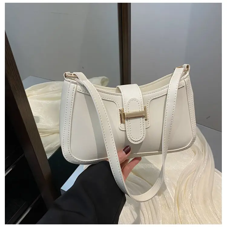 White Korean Style Shoulder Bag with Belt Buckle — feature 21