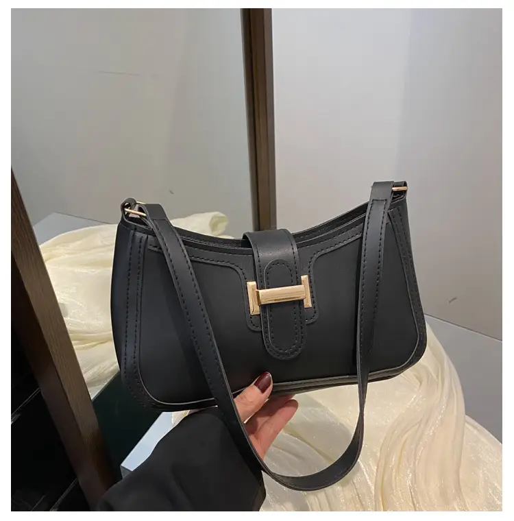 White Korean Style Shoulder Bag with Belt Buckle — feature 24