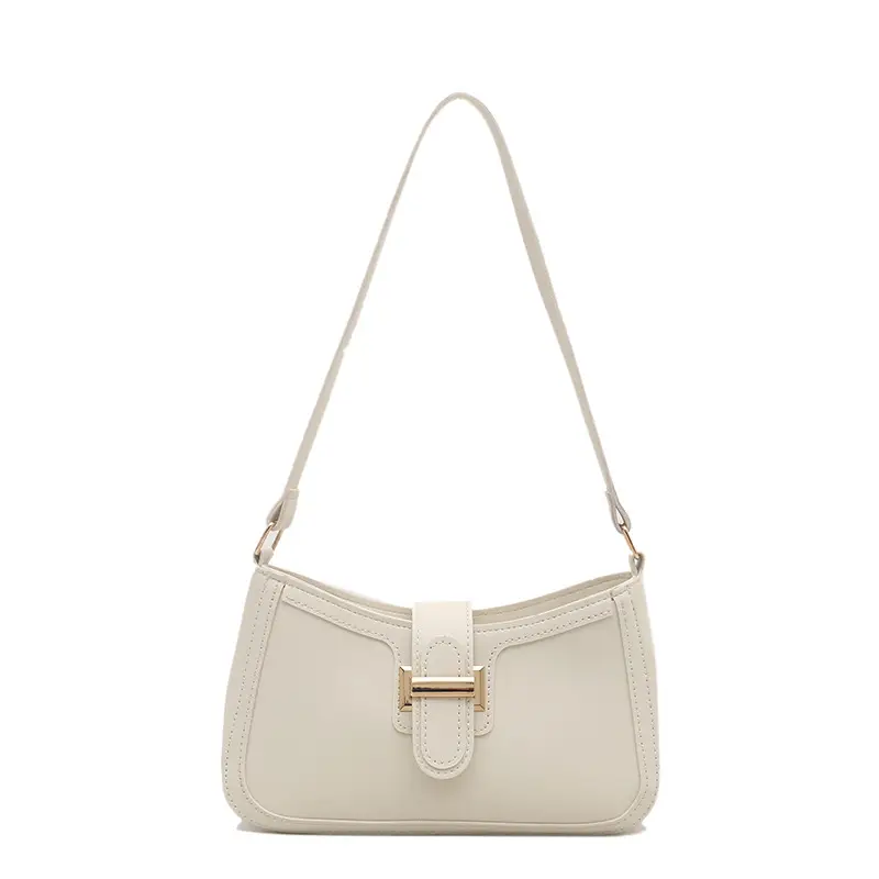 White Korean Style Shoulder Bag with Belt Buckle - Image 2