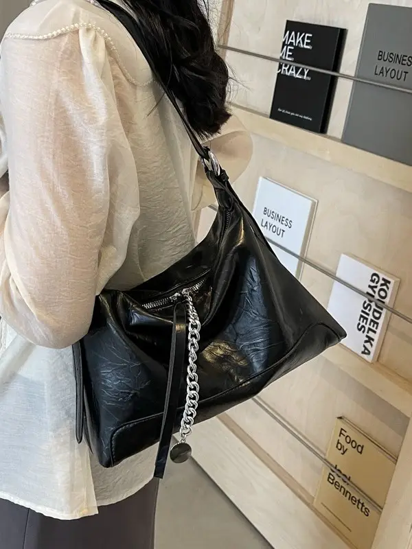 Women's Black Leather Shoulder Crossbody Bag Spring Summer 2025 - Image 5