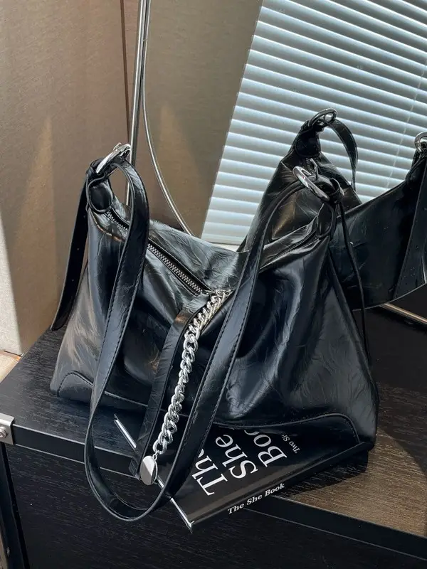 Women's Black Leather Shoulder Crossbody Bag Spring Summer 2025 - Image 6