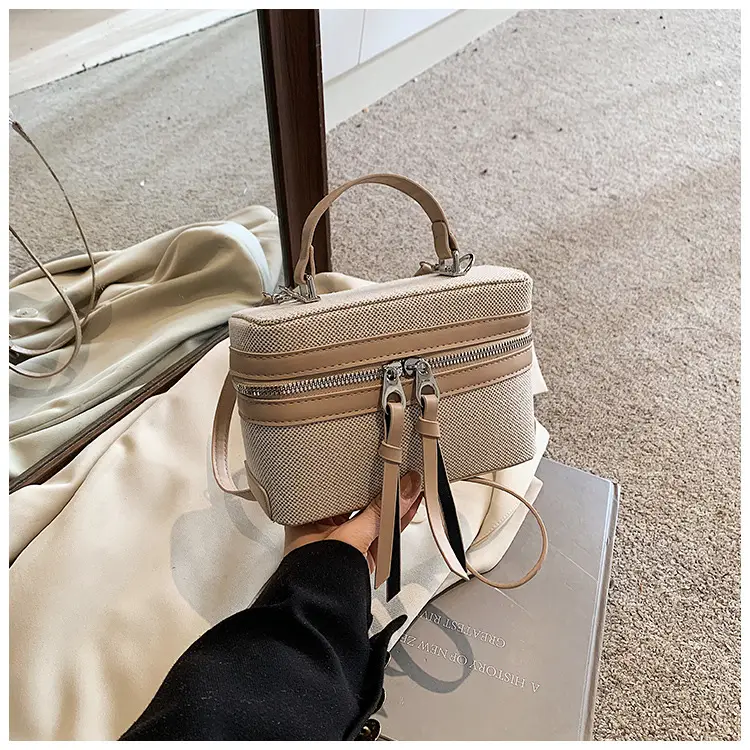 Pink Grey Contrast Stitching Shoulder Bag 2025 — feature 45