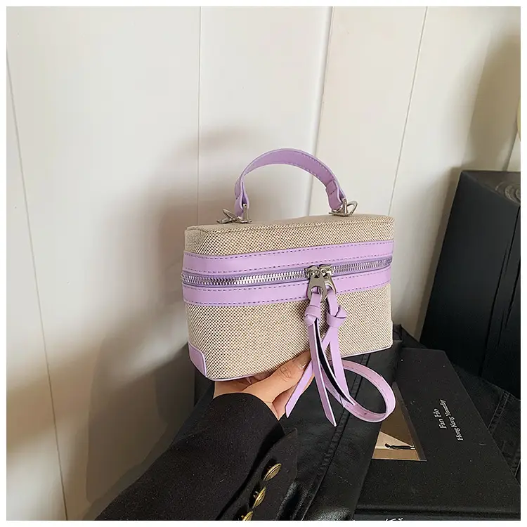 Pink Grey Contrast Stitching Shoulder Bag 2025 — feature 47
