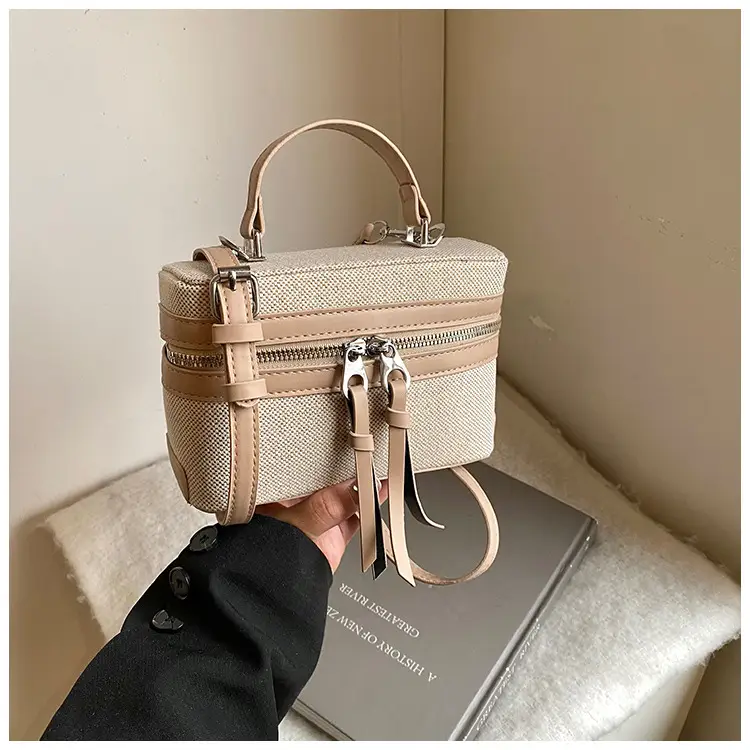 Pink Grey Contrast Stitching Shoulder Bag 2025 - Image 10