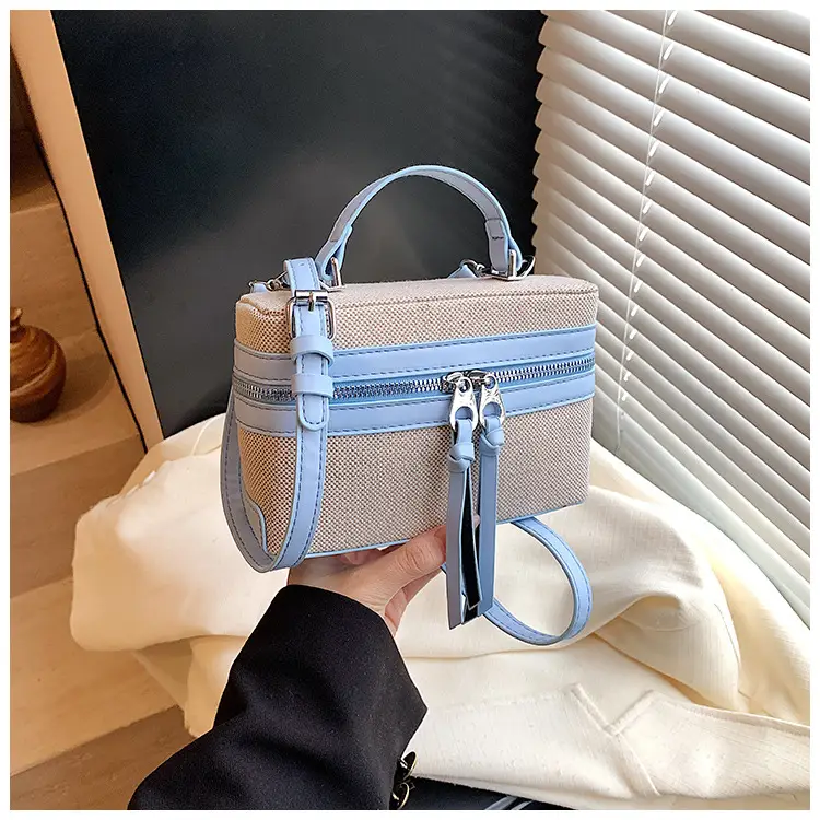 Pink Grey Contrast Stitching Shoulder Bag 2025 - Image 7