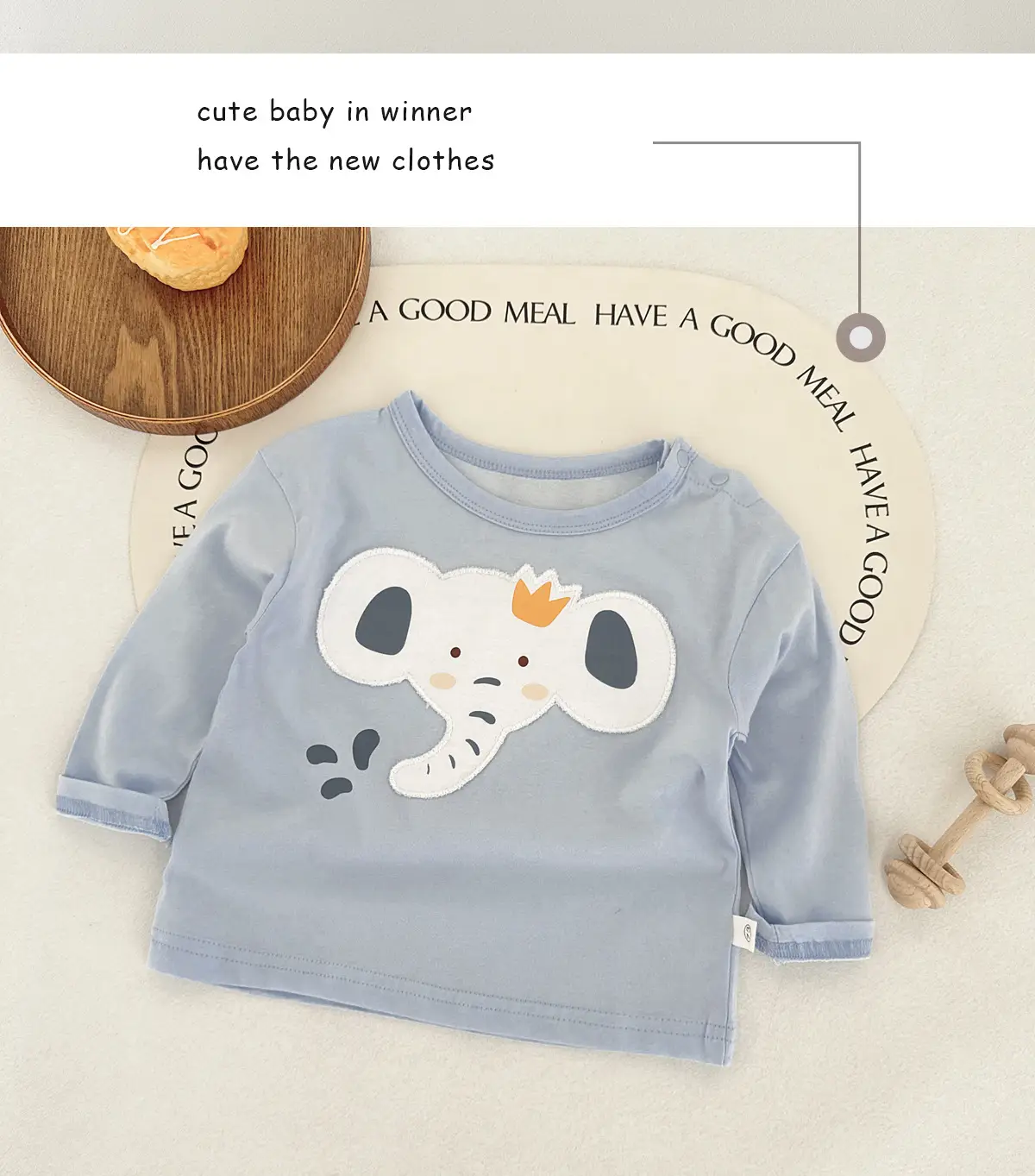 Baby Long Sleeve T-shirt Light Blue Elephant Print — feature 11