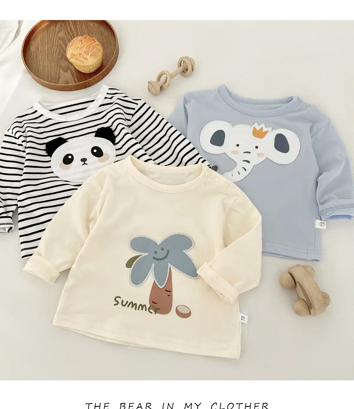 Baby Long Sleeve T-shirt Light Blue Elephant Print — feature 6