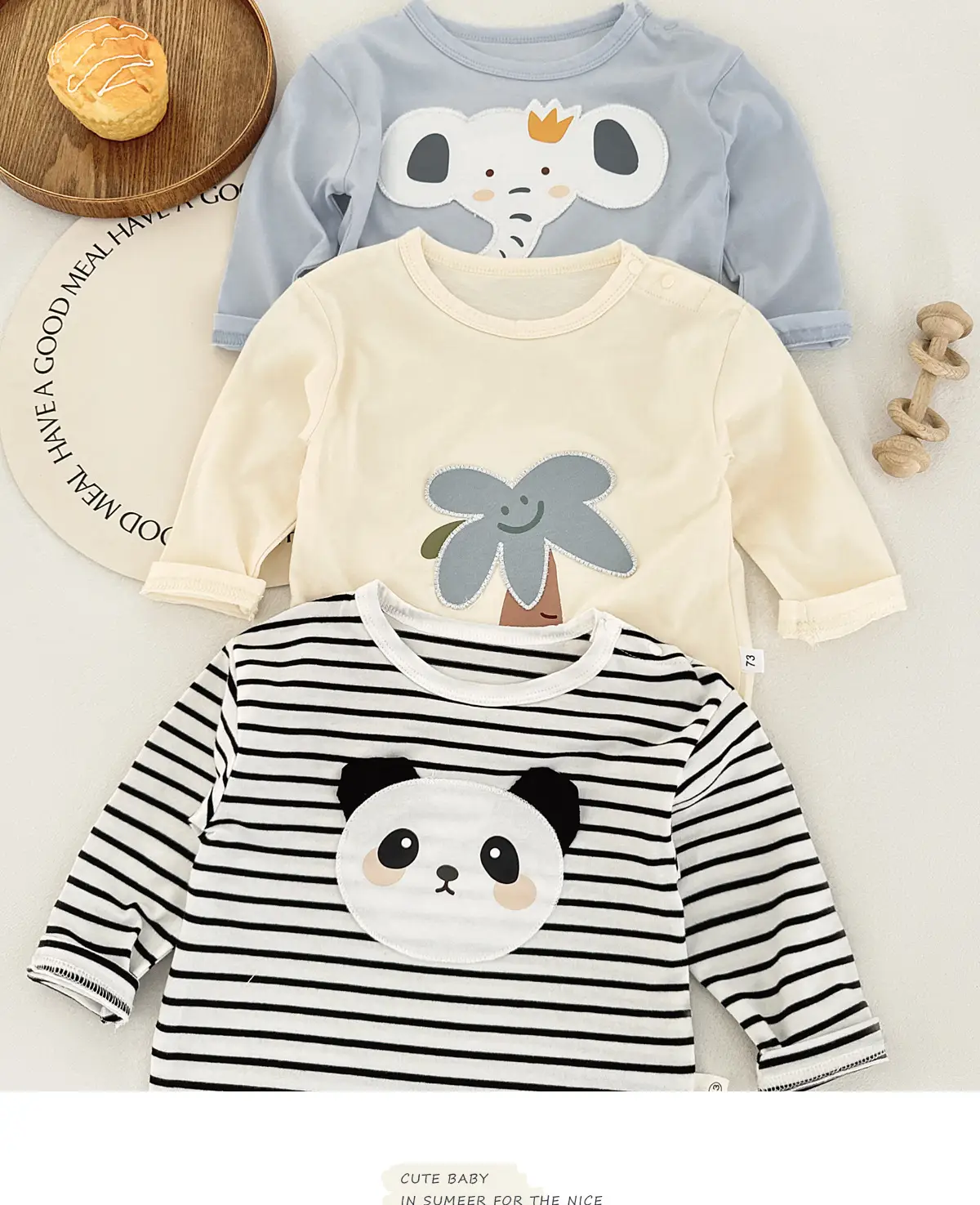 Baby Long Sleeve T-shirt Light Blue Elephant Print — feature 8