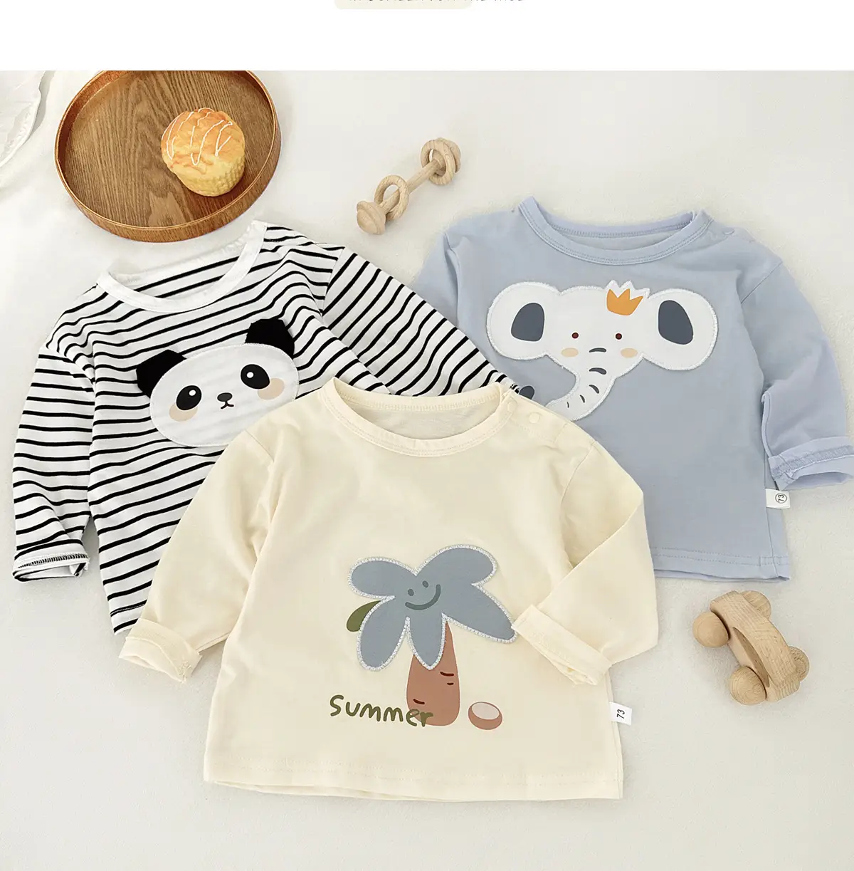 Baby Long Sleeve T-shirt Light Blue Elephant Print — feature 9