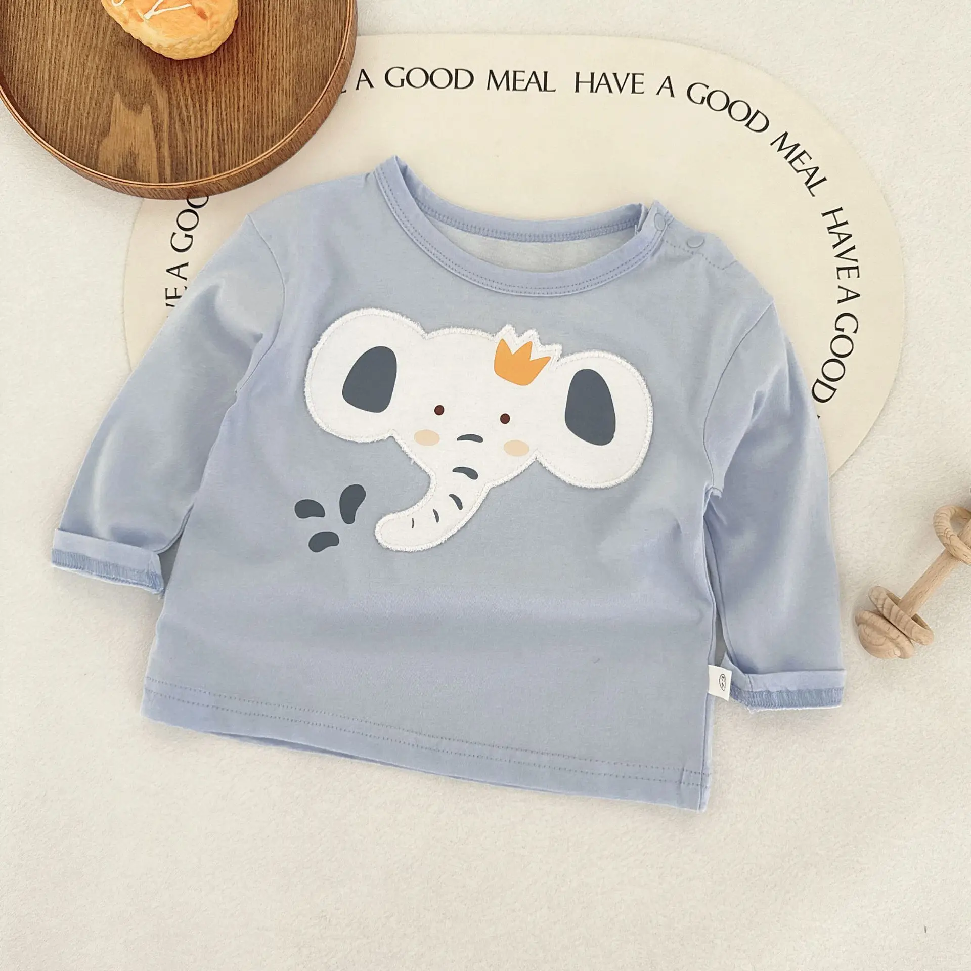 Baby Long Sleeve T-shirt Light Blue Elephant Print - Image 3