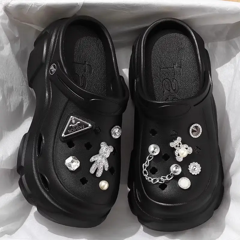 Fashion Sweet Cartoon Slippers Women's Autumn and Winter Outer Wear EVA Height Increased Thick Bottom fleece-lined Warm Non-slip Hole Female No