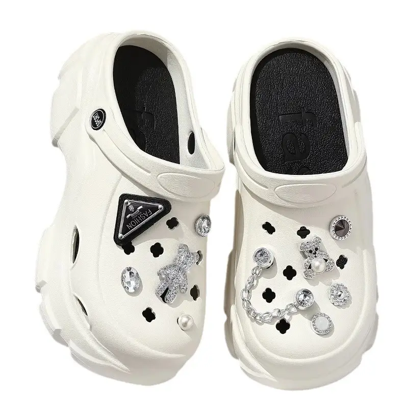 Fashion Sweet Cartoon Slippers Women's Autumn and Winter Outer Wear EVA Height Increased Thick Bottom fleece-lined Warm Non-slip Hole Female No