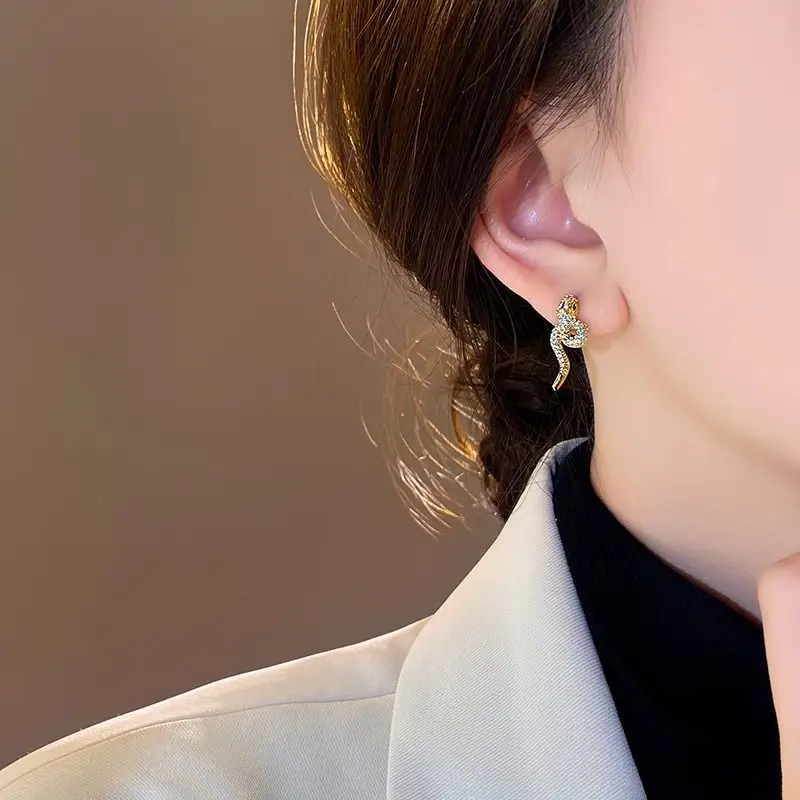 Full Diamond Snake Earrings Women Gold Plated - Image 3