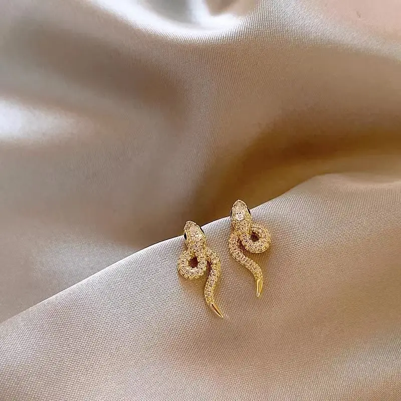 Full Diamond Snake Earrings Women Gold Plated - Image 5