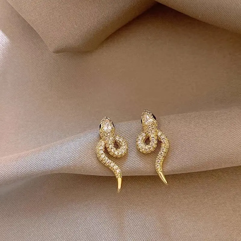 Full Diamond Snake Earrings Women Gold Plated — feature 3