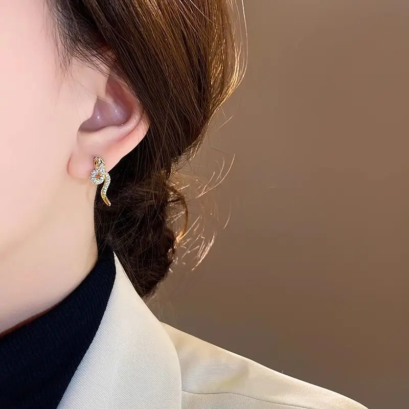 Full Diamond Snake Earrings Women Gold Plated — feature 6