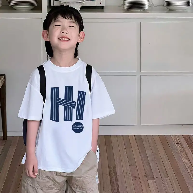 2025 Summer Boys Cotton T-Shirt Black High Street Print — feature 5