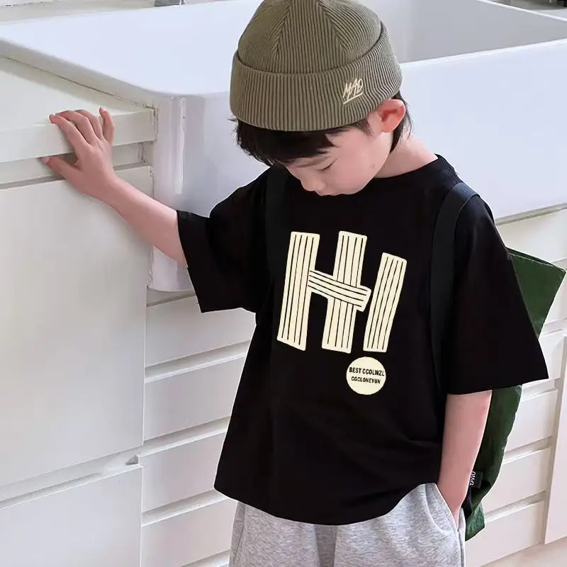2025 Summer Boys Cotton T-Shirt Black High Street Print — feature 8