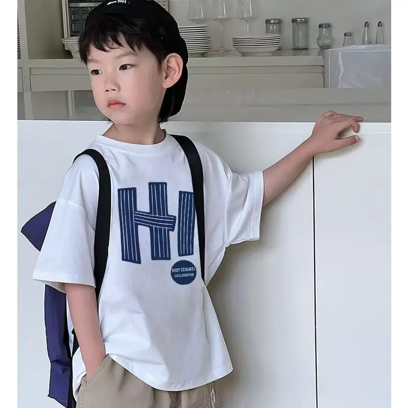 2025 Summer Boys Cotton T-Shirt Black High Street Print — feature 9