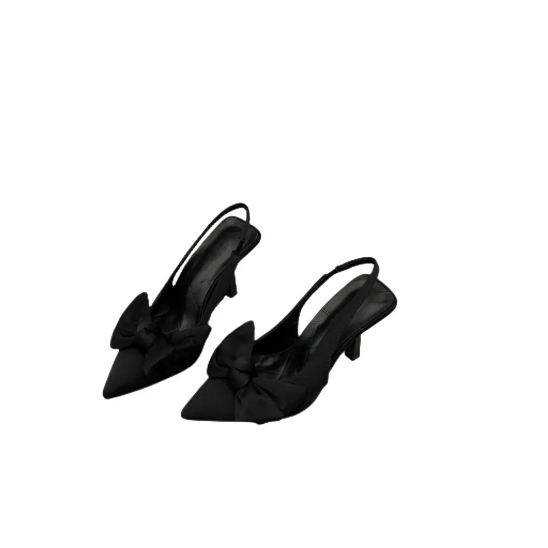 French black high heels elegant socialite covered toe sandals women's shoes 2025 new spring and summer pointed shoes - Image 8