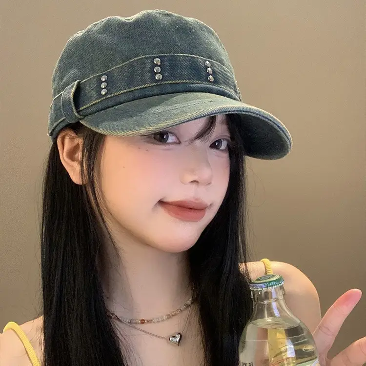 Korean Style Denim Cap Women Rivet Big Head